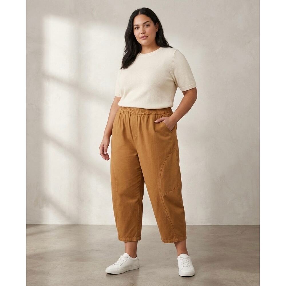 BUYKUD 2XL Caramel‎ Cotton Harem Pants Wide Leg Cropped Barrel Leg Lagenlook